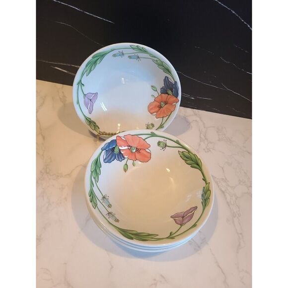 Villeroy & Boch 6" Soup/Cereal/Salad Bowls 'Amapola' Poppy Pattern Set of 4 EUC - Picture 1 of 8